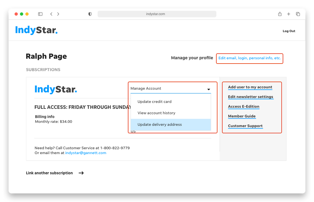 Screenshot of the old IndyStar UX with three seperate navigation styles